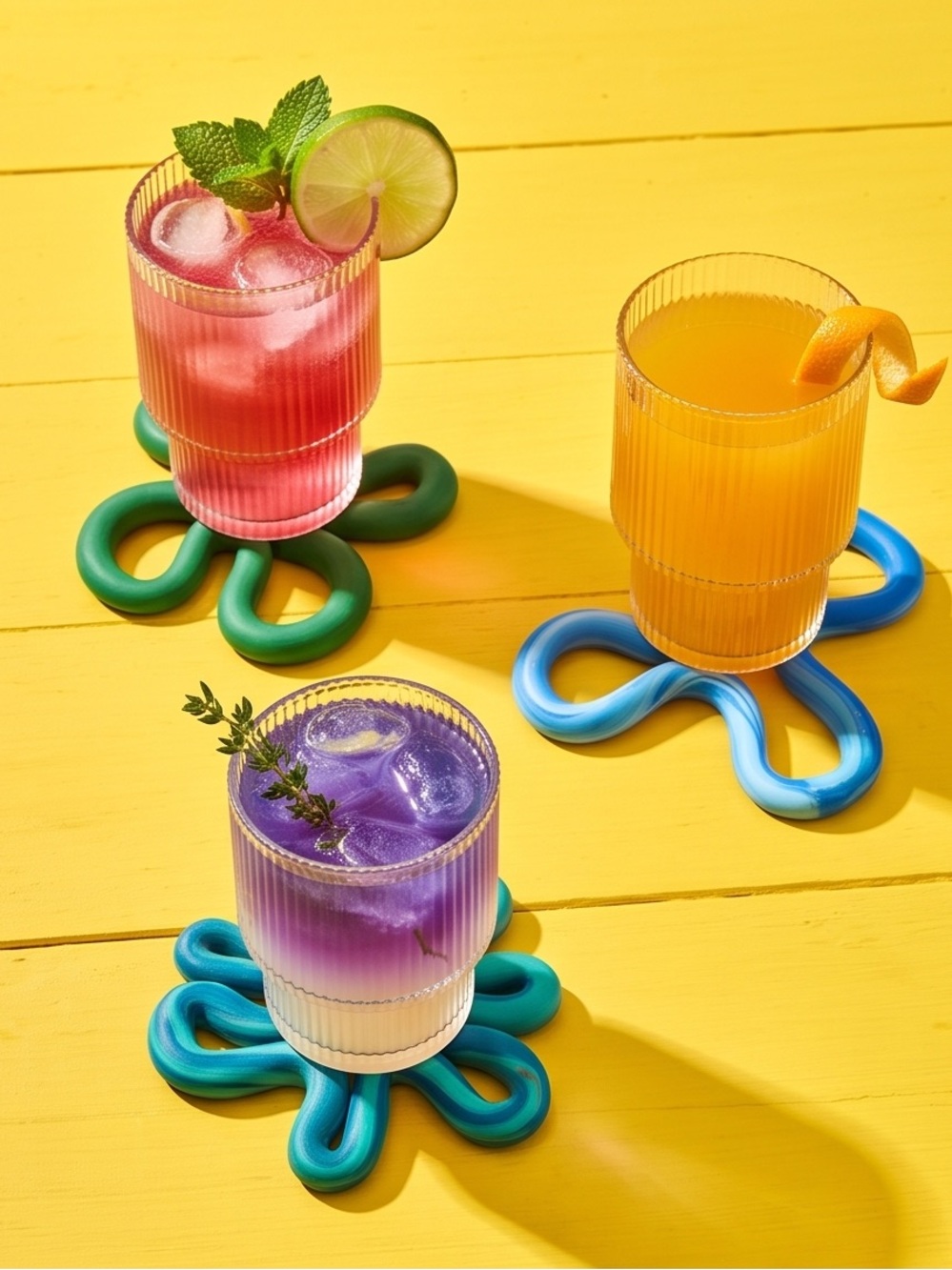 Abstract Green and Blue handmade fun coasters Decor Set